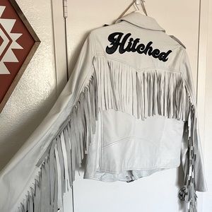 NASTY GAL White Leather moto jacket